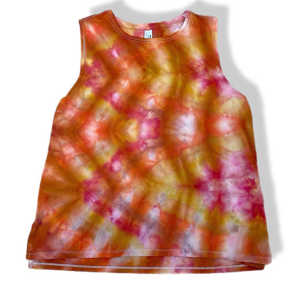 handmade tie dyed ladies tank XL orange zigzag sleeveless